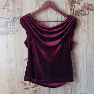 Vintage Jbs Ltd Wine Velvet Draped Neckline Blouse Size Medium
